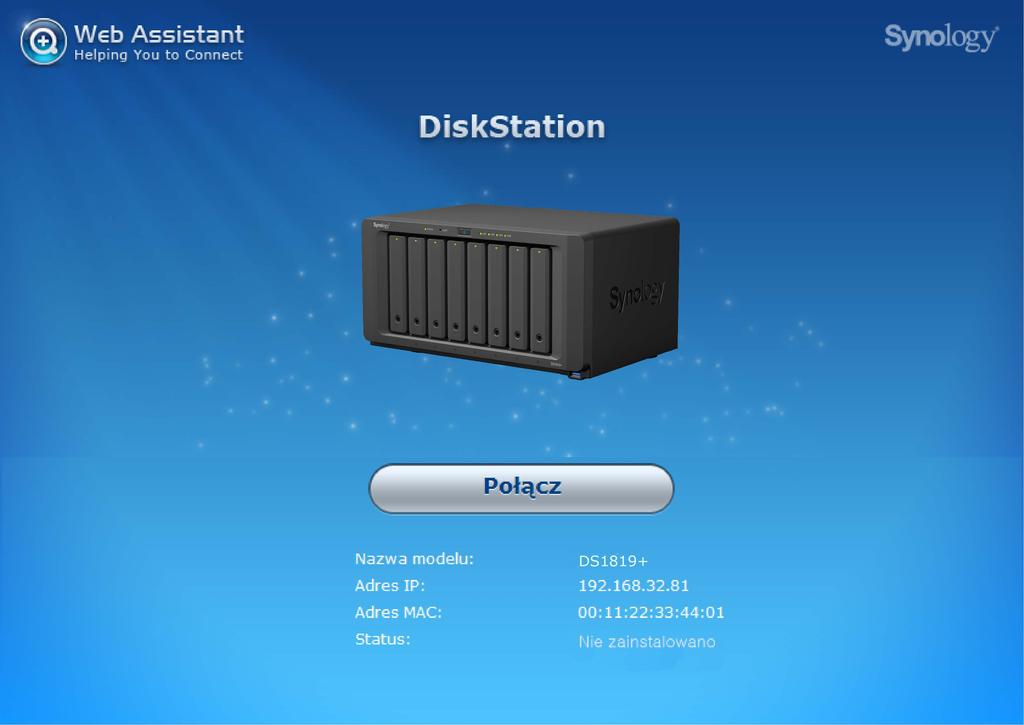 Rozdział 3 Instalowanie systemu DSM na serwerze DiskStation Po zakończeniu instalowania sprzętu zainstaluj na serwerze DiskStation oprogramowanie DiskStation Manager (DSM) sieciowy system operacyjny