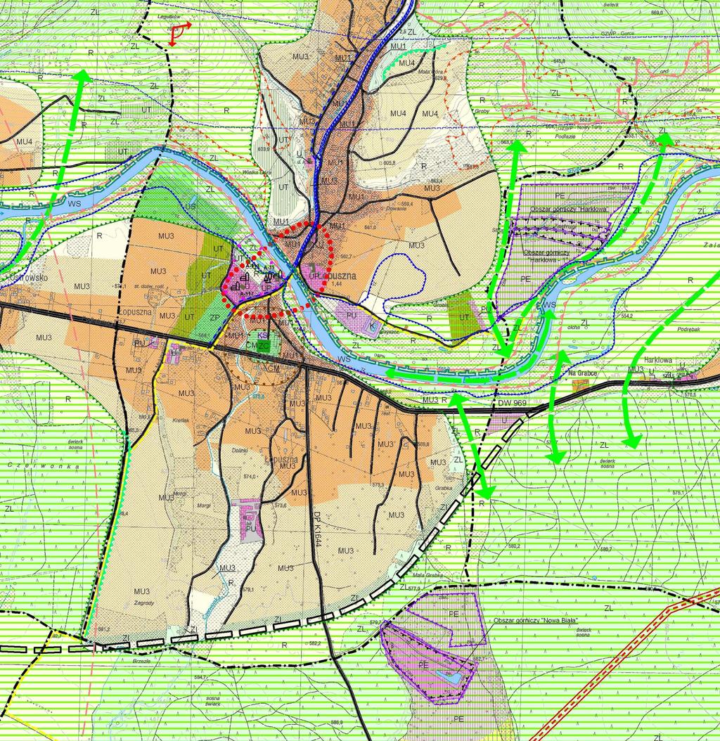 POŁUDNIOWO-WSCHODNIEJ CZĘŚCI WSI ŁOPUSZNA, W REJONIE DZ. EW. NR 926/16 N - RYSUNEK ZMIANY PLANU SKALA 1: 1000 2.
