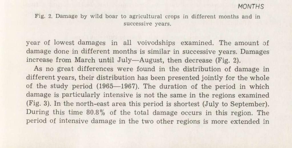 Damage caused by wild boar 451 least in region I (Table 3). The unequal number of game animals in the districts also made it necessary to convert loss to reduced total area/wild boar.