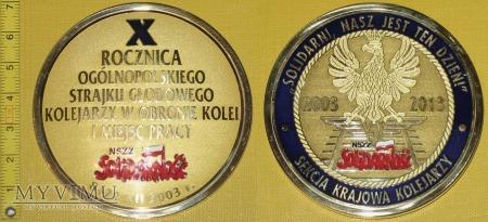 Medal kolejowy - związkowy SKK NSZZ Solidarność Medal kolejowy - związkowy SKK NSZZ Solidarność X ROCZNICA OGÓLNOPOLSKIEGO STRAJKU GŁODOWEGO KOLEJARZY W OBRONIE KOLEI I MIEJSC PRACY 8 20 XII 203 r.