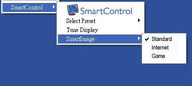 Menu kontekstowe zawiera cztery pozycje: Po wybraniu About Screen (Informacje o ekranie) wyświetlany jest program SmartControl Lite.