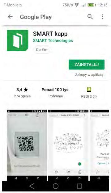 Biała tablica SMARTkapp instalacja na telefonie W aplikacji Sklep Play wpisujemy
