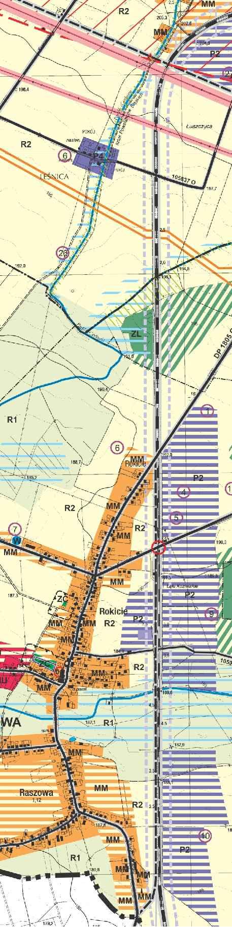 I 44 I I I 187 I 188 I Zana Sudu uwarunkowań k Lesnca przyjęa uchwałą r XXXIII/ Lz 185 220kV Groszowce - Kędzerzyn Granca obszaru objęeo 2x110kV