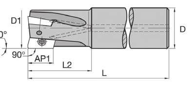 orpusy narzędzi 6800LX ąt przystawienia 90. Doskonała jakość powierzchni obrobionej. ożliwość frezowania wgłębnego. 6800LX zamówieniowy oznaczenie katalogowe D1 D L L2 Ap1 maks.