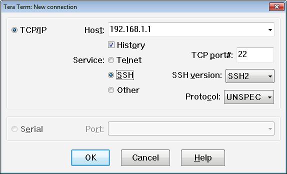 Tera Term: New Connection window wpisz adres IP w pole Host Service: SSH I naciśnij OK PuTTY: w polu Host name wpisz adres IP, Connection type zaznacz SSH i naciśnij Open Część 3.