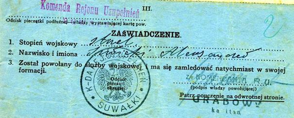 wchodzących w skład poszczególnych komend. Ponadto zadania dla powiatowych władz administracji w zakresie poboru i współpracy z K.R.U., a także zakres powszechnego obowiązku wojskowego.