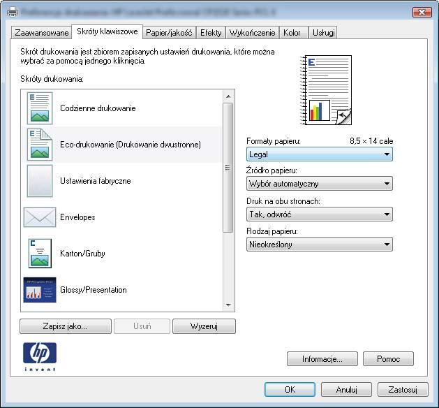 6. Kliknij przycisk Zapisz jako. 7. Wprowadź nazwę skrótu, a następnie kliknij przycisk OK. Poprawa jakości druku w systemie Windows Wybór formatu strony w systemie Windows 1.