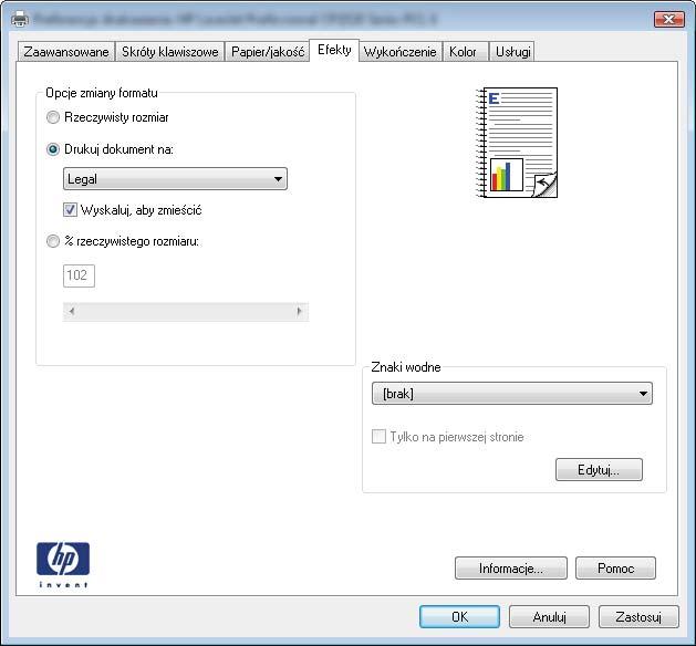 3. Kliknij kartę Efekty. 4. Wybierz opcję Drukuj dokument na, a następnie wybierz format z listy rozwijanej. Dodawanie znaku wodnego do dokumentu w systemie Windows 1.