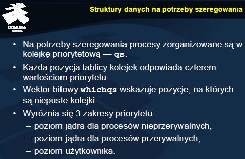 Wykorzystywane struktury danych Do obsługi procesów wykorzystywana jest kolejka priorytetowa qs. Struktura qs jest tablicą kolejek, czyli odpowiednich wskaźników.