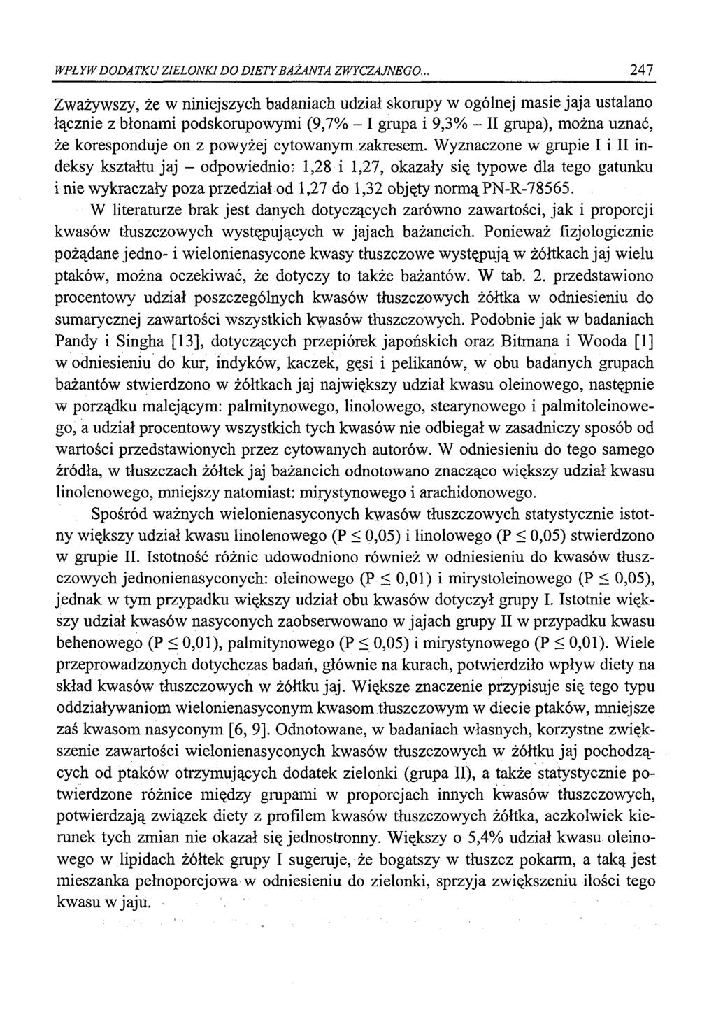 WPŁYW DODATKU ZIELONKI DO DIETY BAŻANTA ZWYCZAJNEGO.