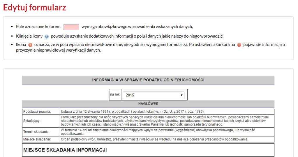 Strona 19 Jeśli chcesz zapoznać się z informacjami dotyczącymi danej e-usługi, kliknij na nazwę formularza, poniżej pojawią się takie dane jak: Opis usługi, Organ właściwy do realizacji usługi, Czas