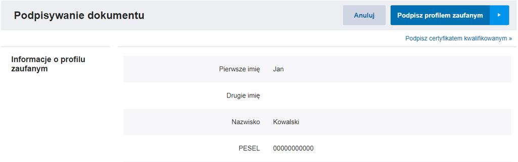Rysunek 29 Widok UPD na epuap Kliknij w pozycję gdzie należy podpisać UPD Profilem Zaufanym (Rysunek 30).