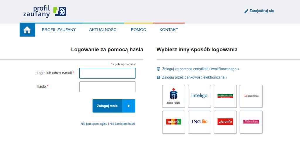 Strona 7 Rysunek 2 Strona logowania profilem zaufanym LOGOWANIE PROFILEM ZAUFANYM Aby zalogować się do platformy komunikacyjnej za pomocą Profilu Zaufanego, należy kliknąć na stronie głównej