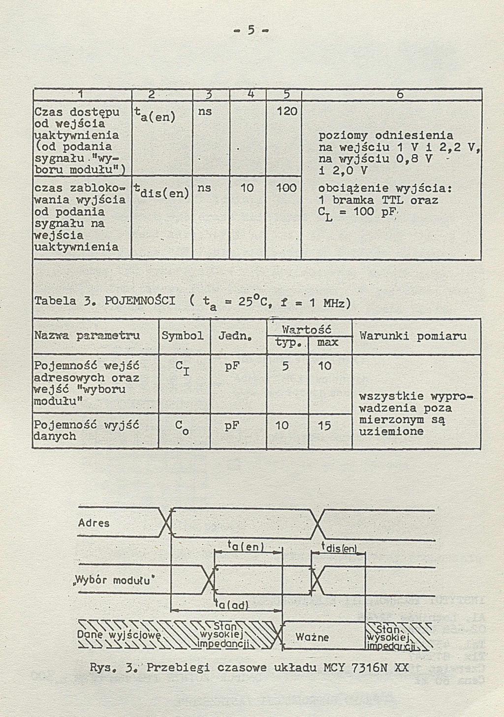 ...1 "2"... 3 4 5 6 Czas dostępu od wejścia ^a(en') ns 120 uaktywnienia (od podania sygnału.