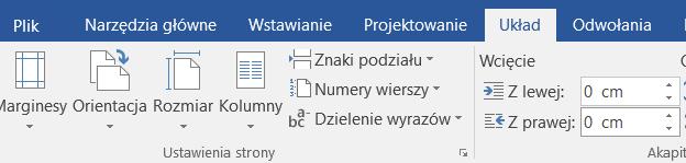 b) Wstawianie w dokumencie stron w różnych układach: Należy przejść na zakładkę Układ: Wybrać znaki podziału, a