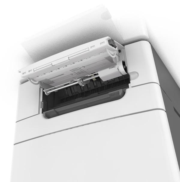 Ładowanie papieru i nośników specjalnych 33 2 Otwórz podajnik uniwersalny. 3 Pociągnij przedłużenie podajnika uniwersalnego.