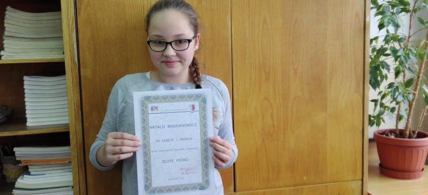 Justyna Kinal SZKOŁA PODSTAWOWA W KANDYTACH Powiatowy Konkurs Literacki Złote Pióro Uczennica klasy VI, Natalia Bogdanowicz, napisała opowiadanie pt.