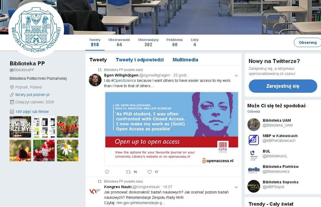 Twitter Twitter to prosty serwis używany przez inteligentnych ludzi (Jonah Peretti) 2. Konto na Twitterze czyli swoistym mikroblogu krótkiej formy prowadzi 10 bibliotek.