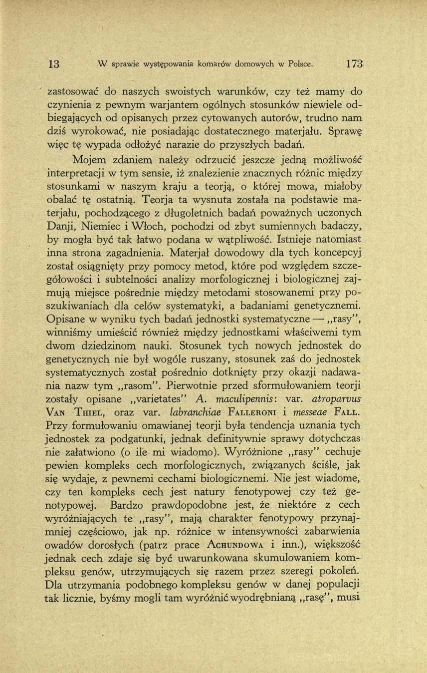 13 W sprawie występowania komarów domowych w Polsce.