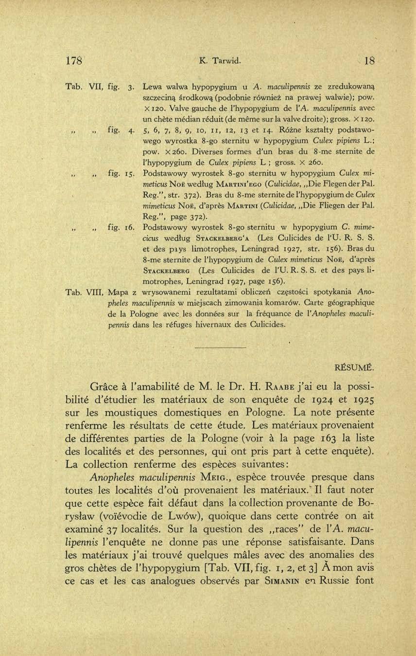 1 7 8 K. Tarwid. 18 Tab. VII, fig. 3. Lewa walwa hypopygium u A. maculipennis ze zredukowaną szczeciną środkową (podobnie również na prawej walwie); pow. X120. Valve gauche de l hypopygium de l A.