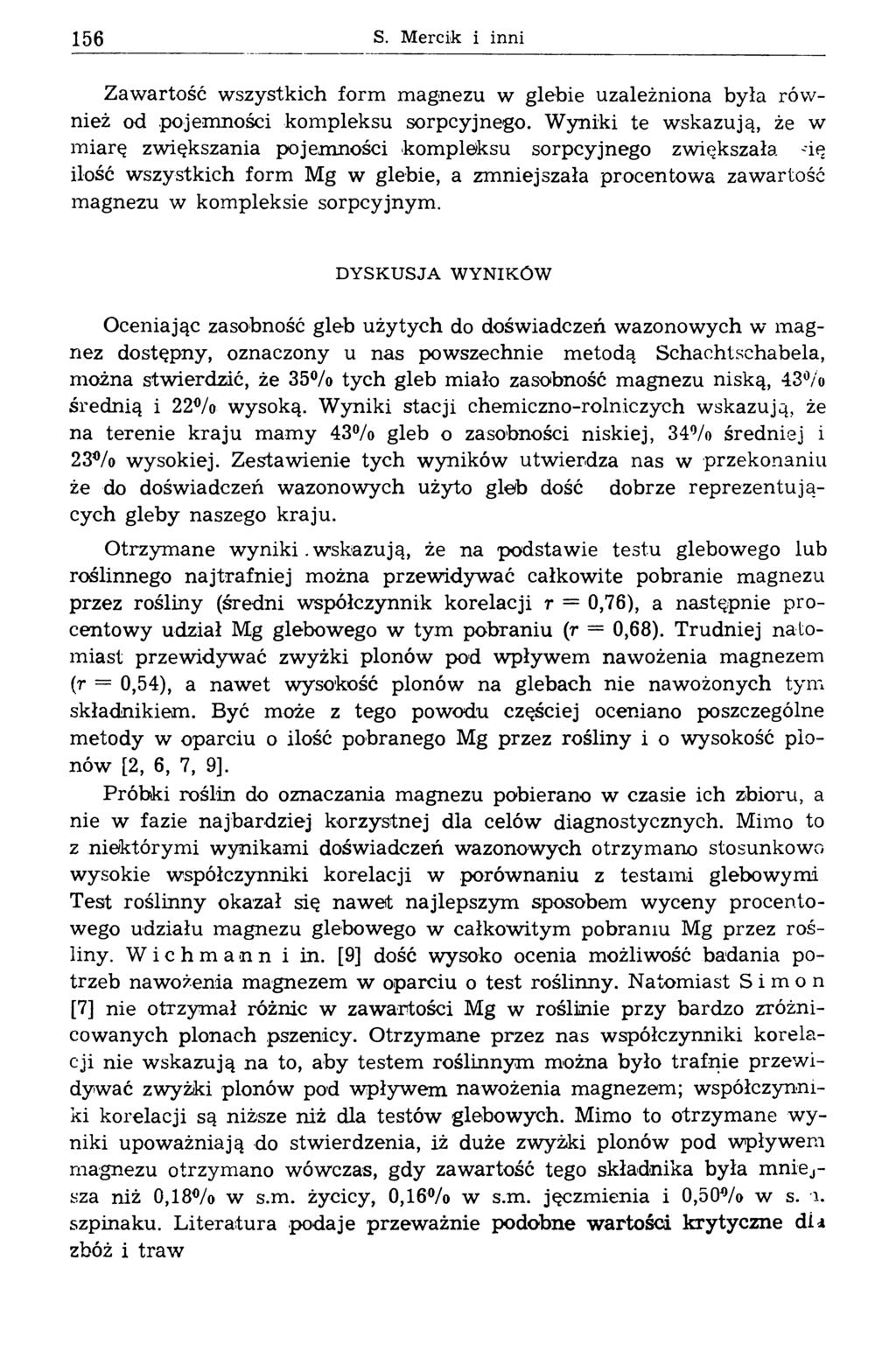 156 S. Mercik i inni Zawartość wszystkich form magnezu w glebie uzależniona była również od pojemności kompleksu sorpcyjnego.