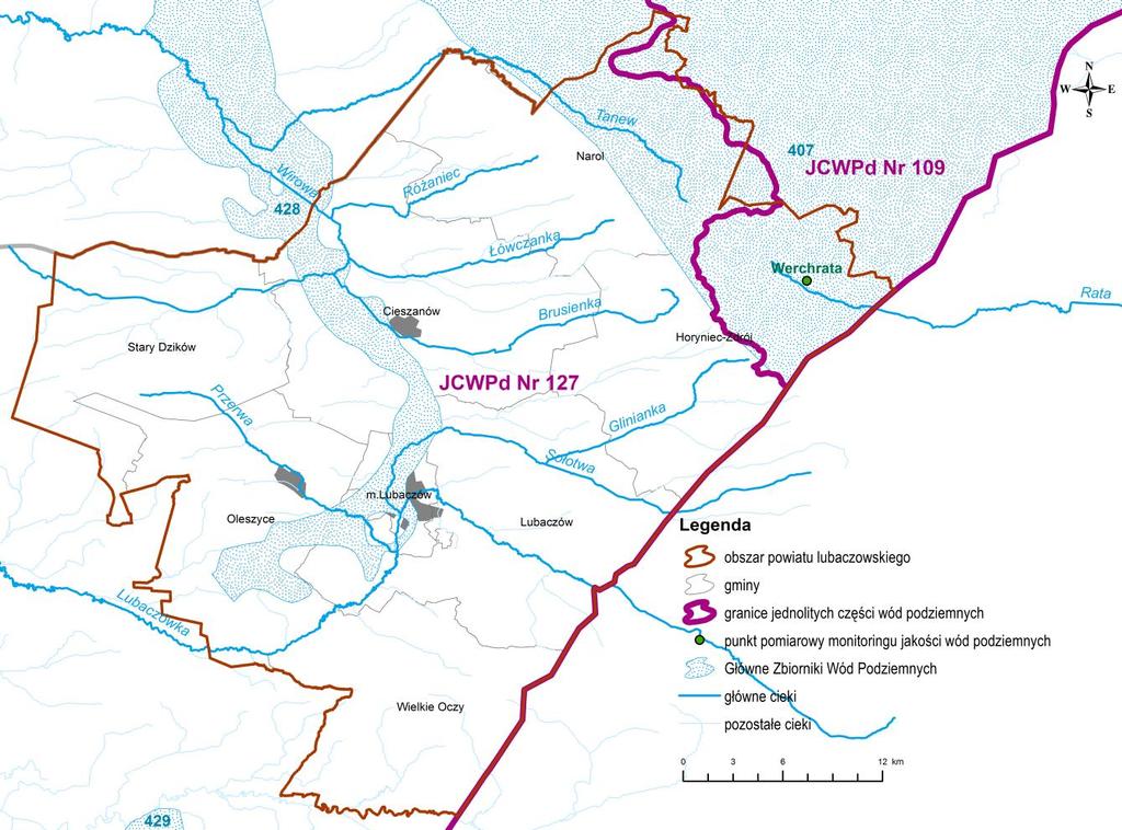 Rys.4.1. Jednolite części wód podziemnych, powiat lubaczowski, 2015r. (źródło: [5], [7], [8]) 5.