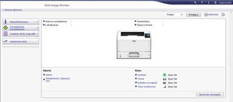 Używanie programu Web Image Monitor 2 3 1 4 5 DBQ190 1. Pole menu Wyświetla zawartość wybranego elementu menu. 2. Nagłówek Wyświetla okno dialogowe do przełączania między trybem użytkownika a trybem administratora oraz menu dla każdego z tych trybów.