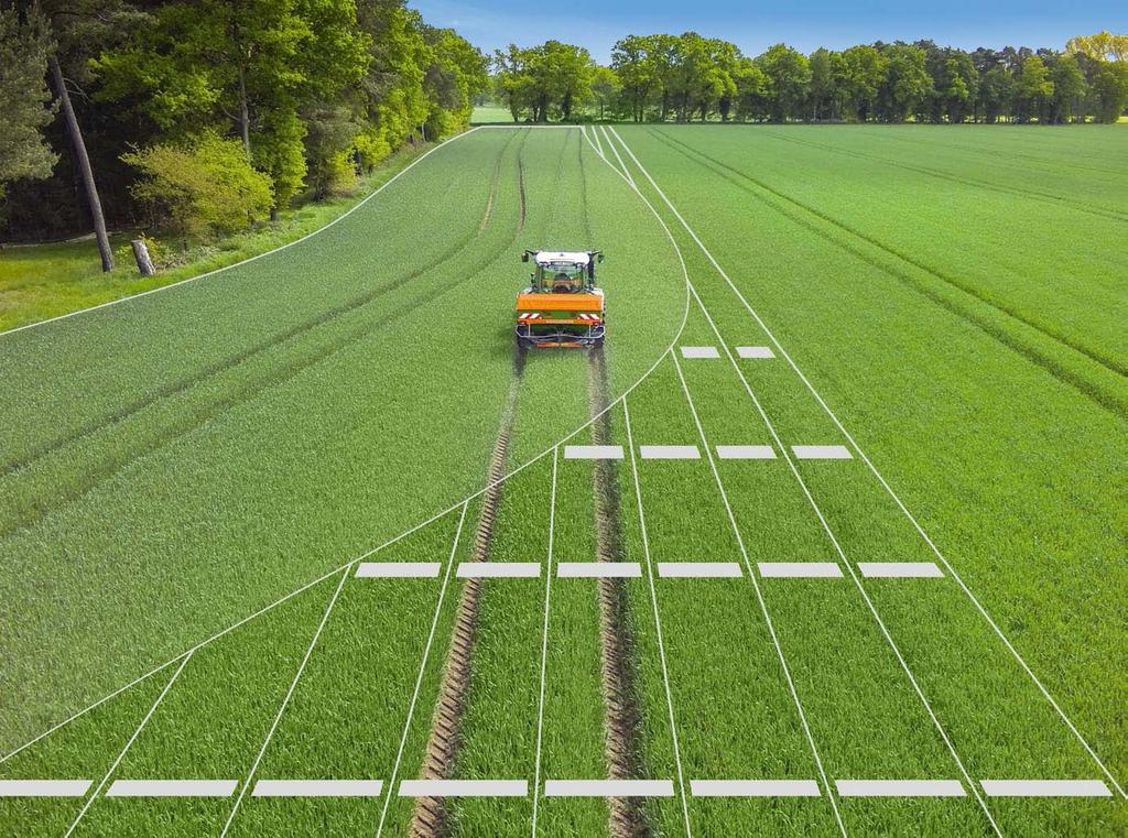 Włączanie sekcji szerokości 24 25 ZA-TS Profis Hydro w trybie automatyki 4 zewnętrzne sekcje szerokości są aktywne Napęd mechaniczny z pakietem Tronic i 8-stopniowym włączaniem sekcji szerokości Ze