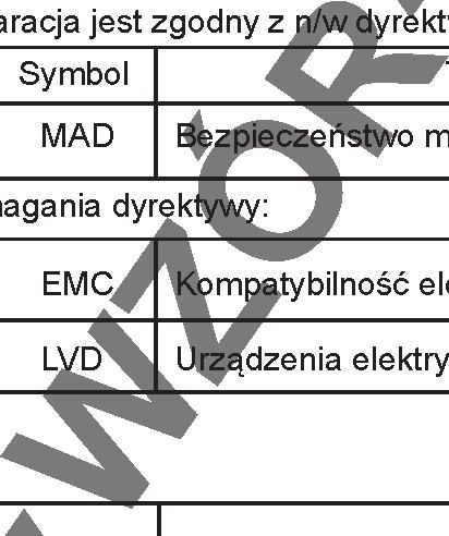 III. WZÓR DEKLARACJI ZGODNOŒCI WE NR: 01/12 Upowa niony przestawiciel Szymañski, Nowakowski Sp. j. ul. Lubelska 31, 08-500 Ryki, POLSKA tel. +48 81 883 56 00, fax +48 81 883 56 09 www.juwent.com.