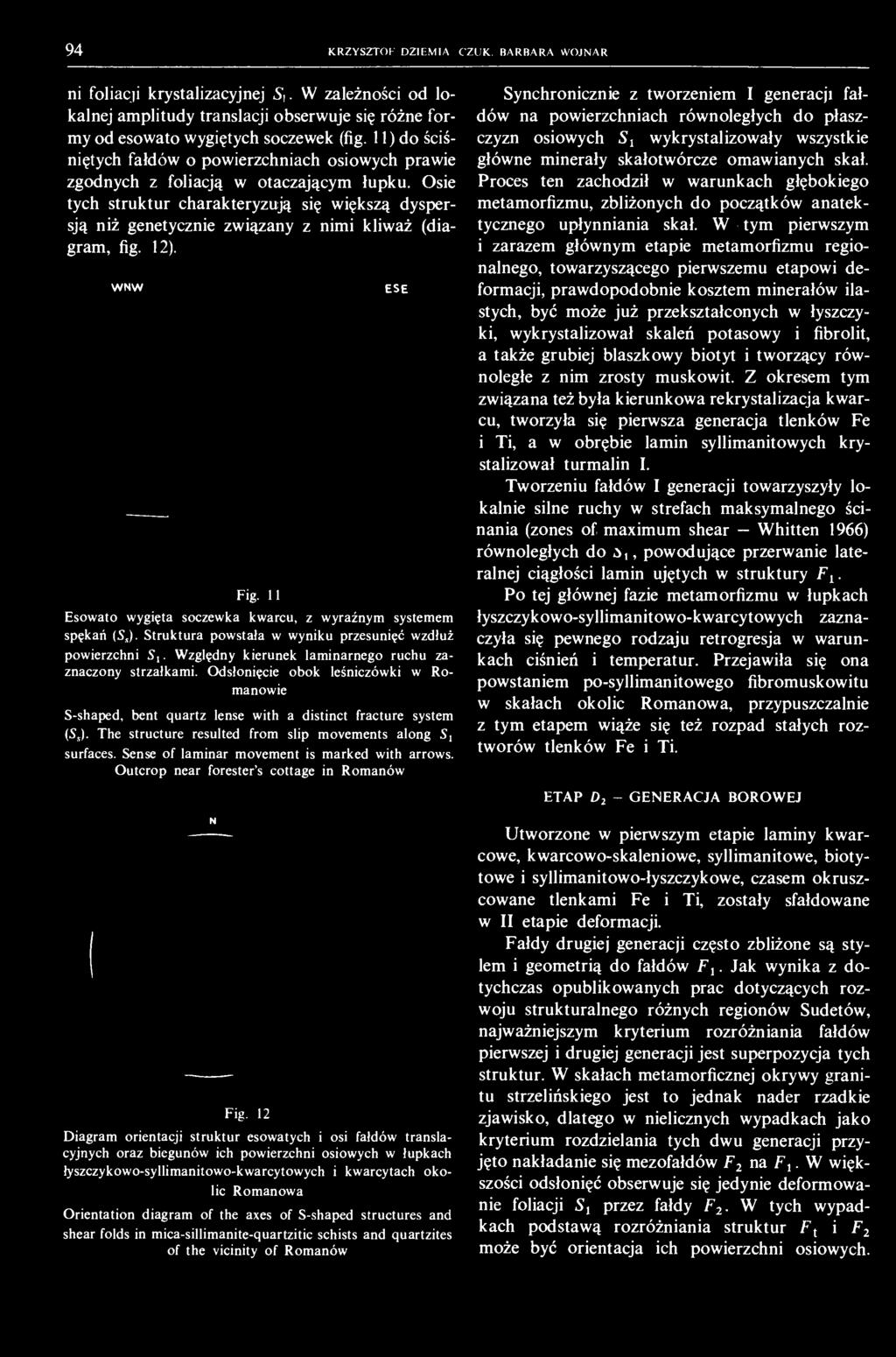 9 4 KRZYSZTOF DZIEMIAŃCZUK. BARBARA WOJNAR ni foliacji krystalizacyjnej S). W zależności od lokalnej amplitudy translacji obserwuje się różne formy od esowato wygiętych soczewek (fig.