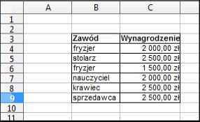 Pytanie 24 Masz arkusz kalkulacyjny z powyższymi danymi. Chcesz policzyć łączną wartość wynagrodzenia osób, które zarabiają powyżej 2000 zł.