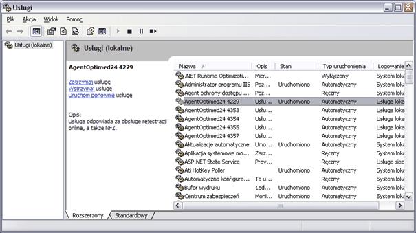 7 Mechanizm wysyłania powiadomień usługa Agent. Aby system powiadomień działał, konieczne jest posiadanie uruchomionej usługi systemowej Agent, która uruchamiana jest domyślnie przy starcie systemu.