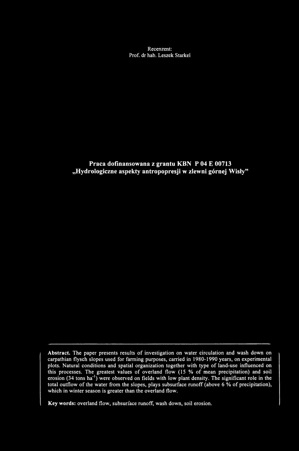 Natural conditions and spatial organization together with type of land-use influenced on this processes.