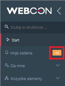 Pasek narzędzi zawiera ikonę z informacją o liczbie nowych zadań w systemie.