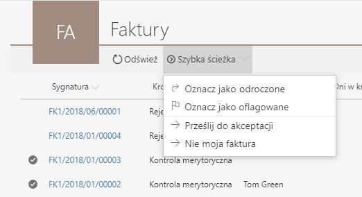 Po zaznaczeniu poszczególnych elementów w widoku raportu, użytkownik otrzymuje dostęp do zbiorczego menu z możliwością wybrania ścieżki którą