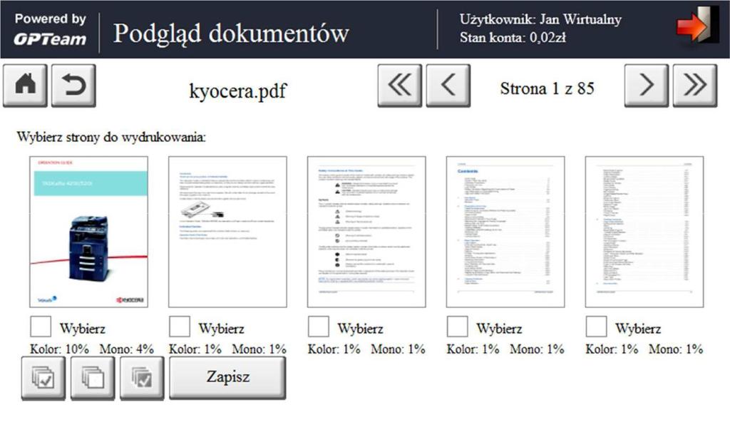 Przycisk uruchamia proces drukowania dla wybranych dokumentów. Podobne działanie ma również przycisk sprzętowy Start dostępny na panelu urządzenia KYOCERA.