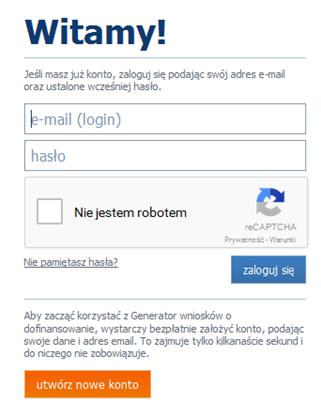 Załącznik nr II Instrukcja wypełnienia wniosku o dofinansowanie projektu w ramach Regionalnego Programu Operacyjnego Województwa Łódzkiego na lata 2014-2020 PIERWSZE KROKI W GENERATORZE WNIOSKÓW 1.