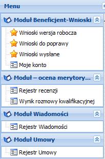 4. Po zalogowaniu do systemu zostanie wyświetlona Strona główna, na której znajdują się odnośniki do poszczególnych modułów systemu w