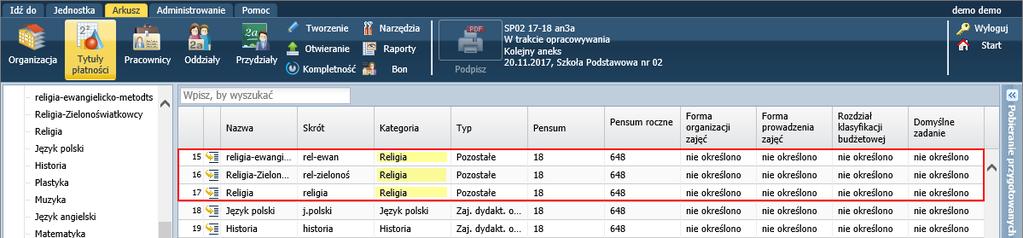 podziale na typy oddziałów, - w ramach typu oddziału w podziale na poziomy oddziałów, - w całej jednostce.