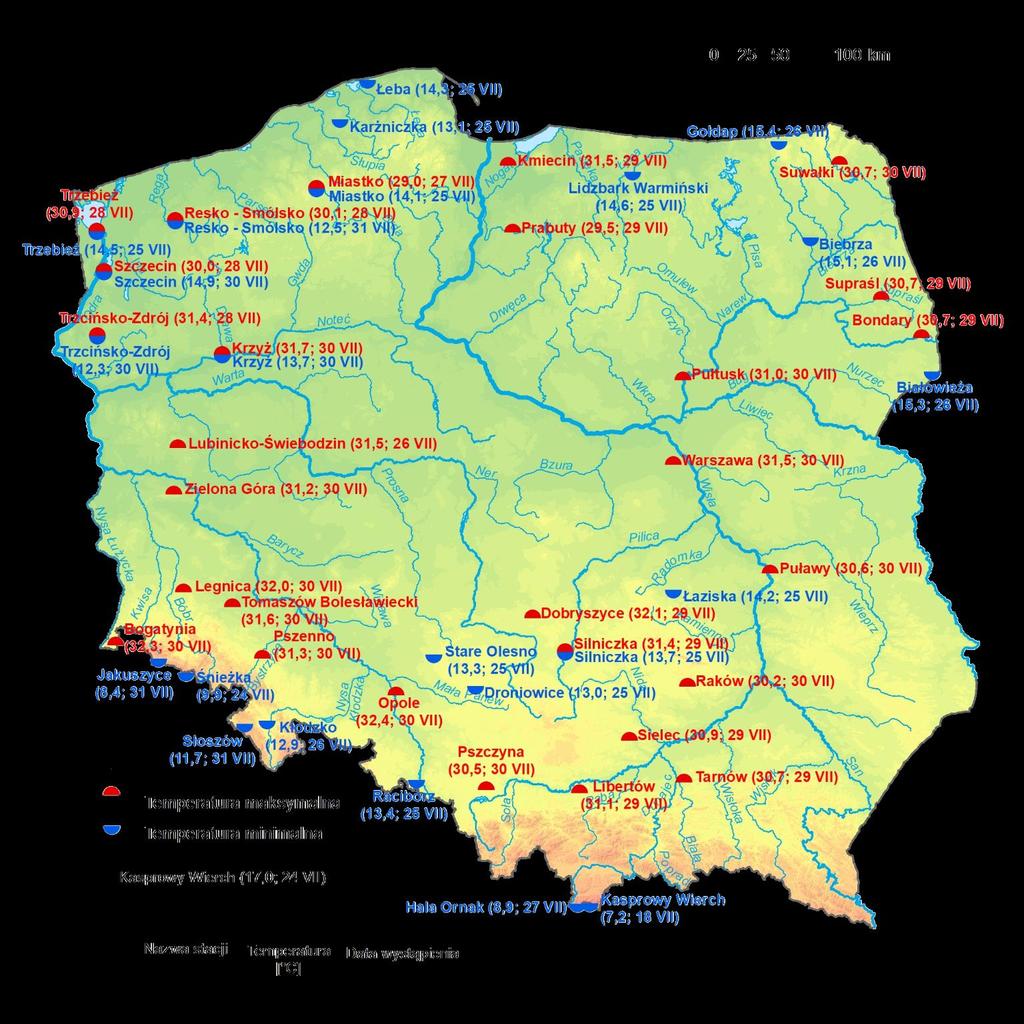 2. Temperatury ekstremalne w regionach