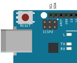 Uwaga!!! W Arduino UNO R3 można wykorzystać: SCL > A5 Analog Pin SDA > A4 Analog Pin lub dodatkowe porty SDA i SCL (ilustracja poniżej) 2. Wyprowadzenia układu DS1307 8-Pin DIP: Vcc zasilanie (min.