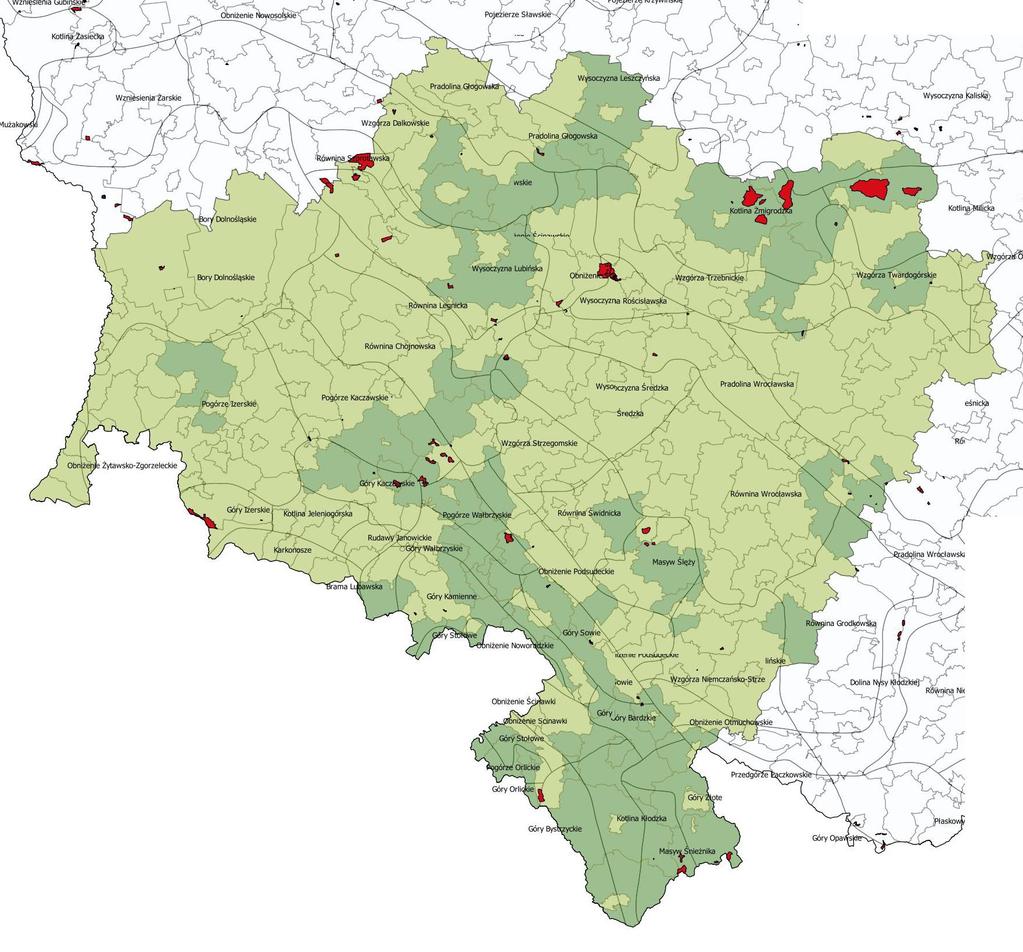 Istniejące rezerwaty na tle krain fizyczno-geograficznych Polski (wg