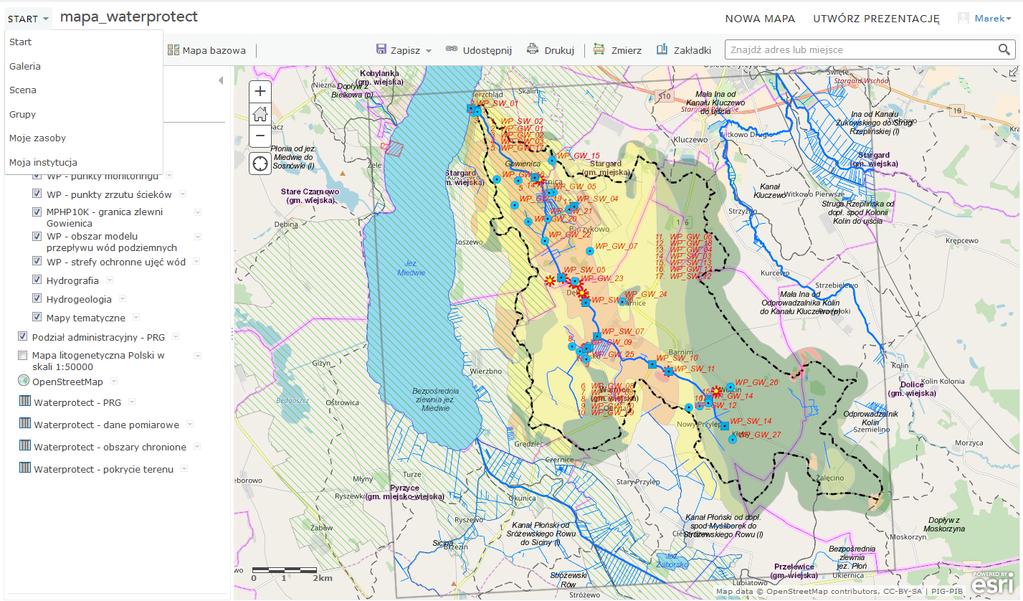 Podstawowym elementem udostępniania danych w aplikacjach jest przeglądarka mapowa, która służy do definiowania roboczych map tematycznych i konfiguracji ich atrybutów.