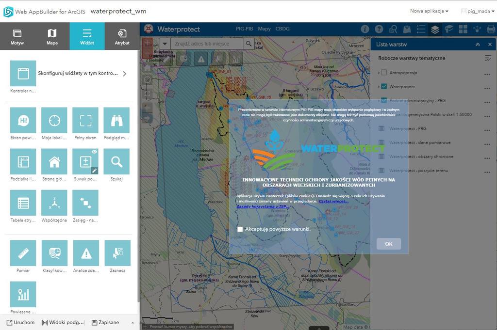 Mapy, jako samodzielny zasób Portalu, mogą być również źródłem danych dla aplikacji mapowych tworzonych w ramach wbudowanych gotowych szablonów lub kreatorów aplikacji.