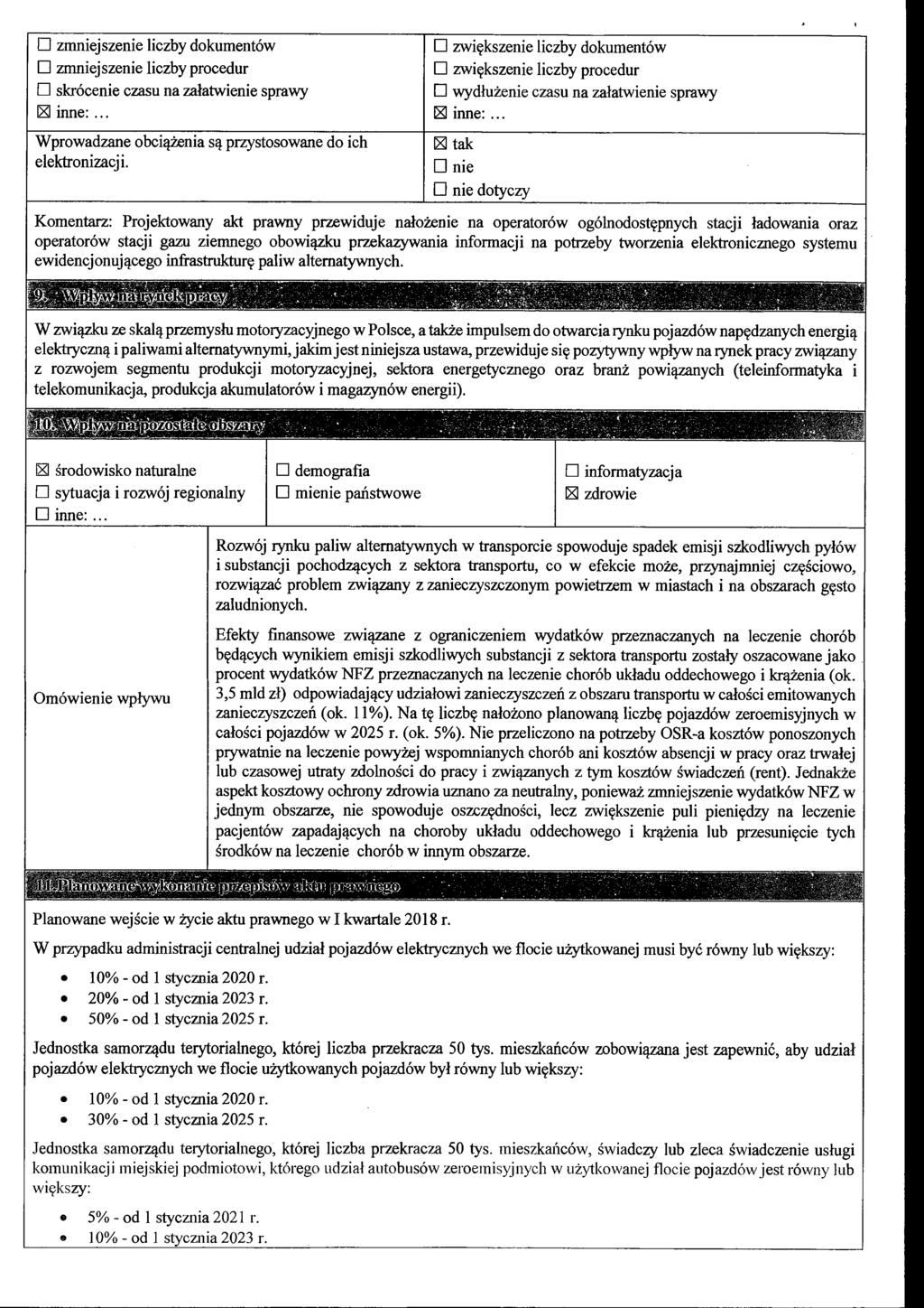 D zmniejszenie liczby dokumentów D zmniejszenie liczby procedur D skrócenie czasu na załatwienie sprawy IZI inne:... Wprowadzane obciążenia są przystosowane do ich elektronizacji.