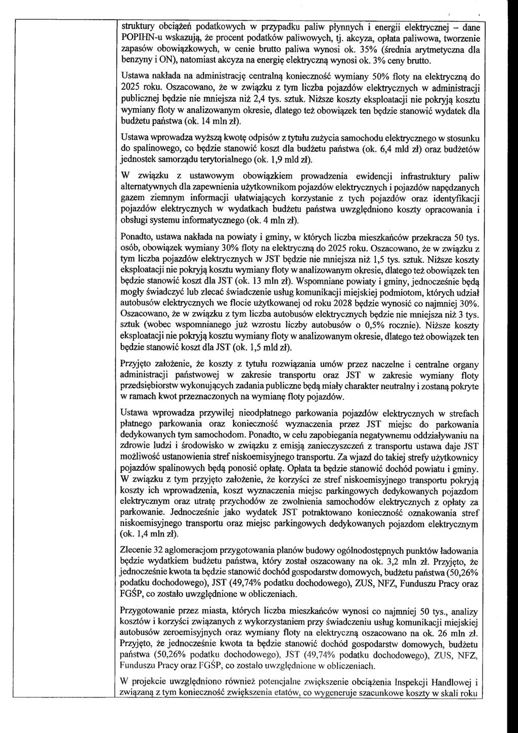 struktury obciążeń podatkowych w przypadku paliw płynnych i energii elektrycznej - dane POPIHN-u wskazują, że procent podatków paliwowych, tj.