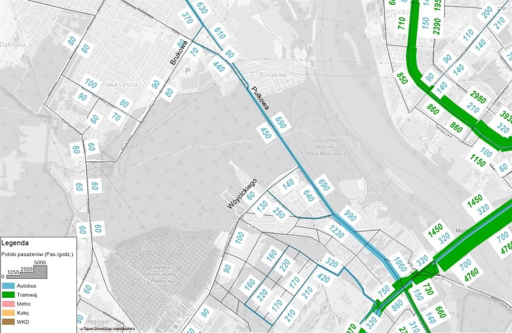 Koncepcja wybudowania buspasa na DK7, pomiędzy Łomiankami a Warszawą, w ciągu ulic: Kolejowej i Pułkowej 93 Rys. 6.41.