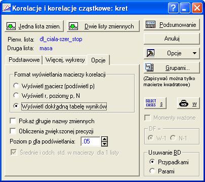wartości współczynnika korelacji