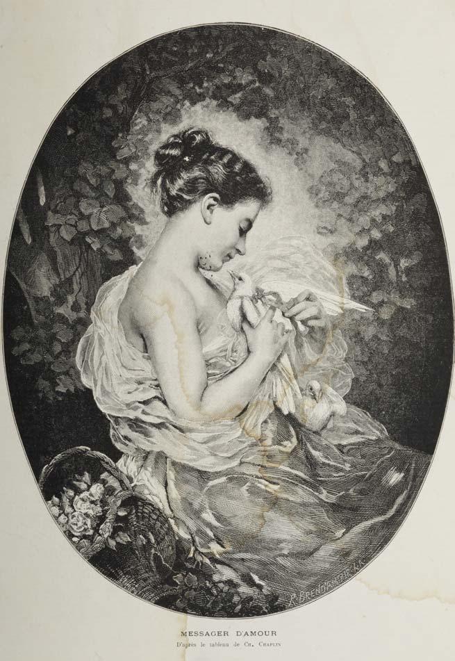 Kalendarium Franz Robert Richard Brend amour, rycina na podstawie obrazu Charlesa Chaplina Posłaniec miłości, 2. połowa XIX wieku, MNK GG Gmach Główny, al.