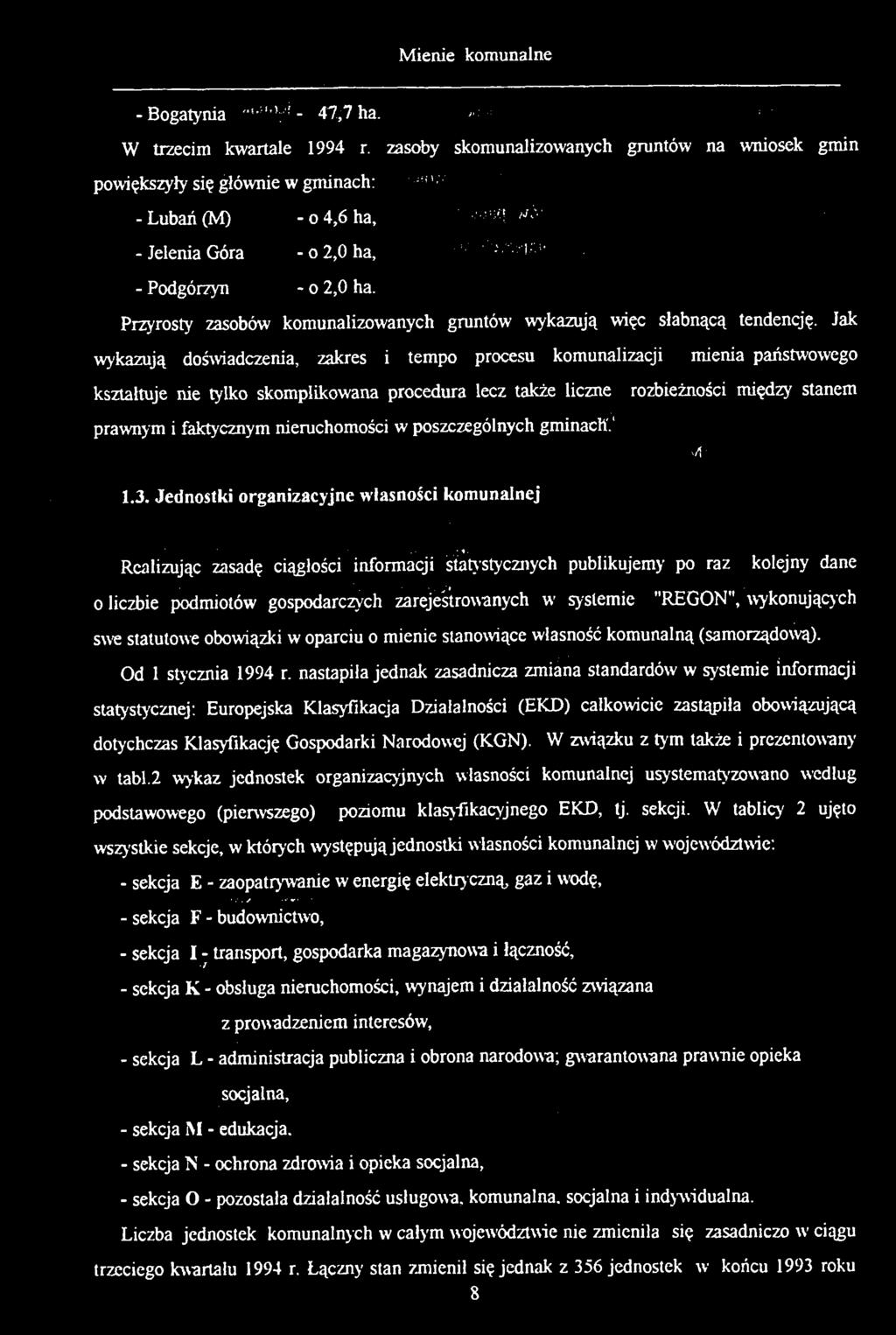 Mienie komunalne Bogatynia < 47,7 ha. i.. W trzecim kwartale 994 r.